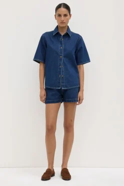 Boxy Denim Short Sleeve Shirt^Assembly Label Sale