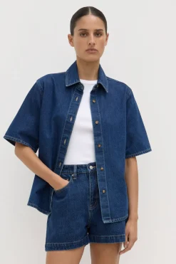 Boxy Denim Short Sleeve Shirt^Assembly Label Sale