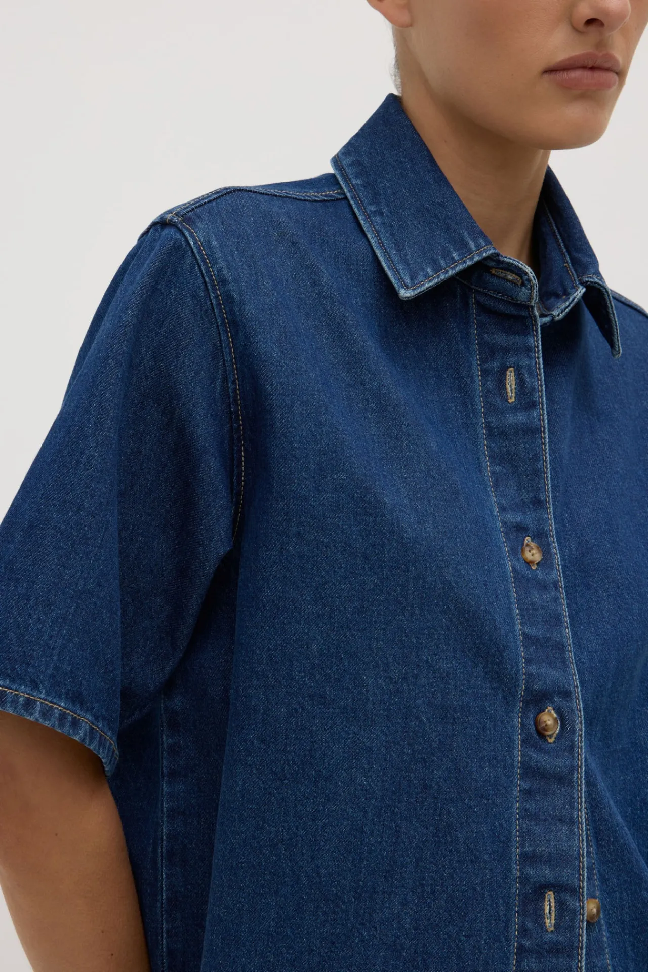 Boxy Denim Short Sleeve Shirt^Assembly Label Sale