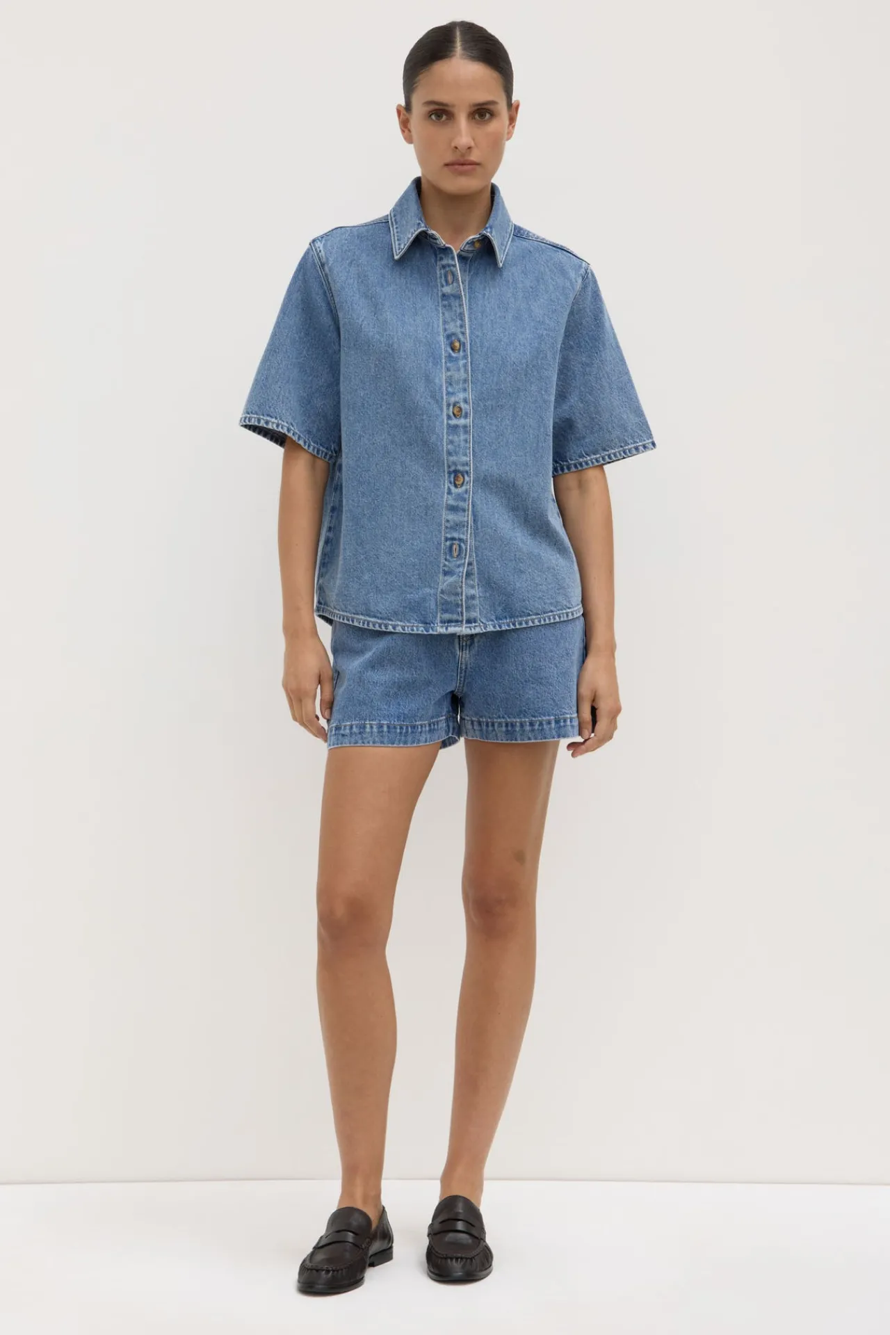 Boxy Denim Short Sleeve Shirt^Assembly Label Hot