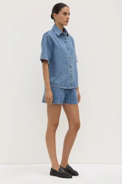 Boxy Denim Short Sleeve Shirt^Assembly Label Hot