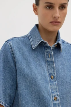 Boxy Denim Short Sleeve Shirt^Assembly Label Hot
