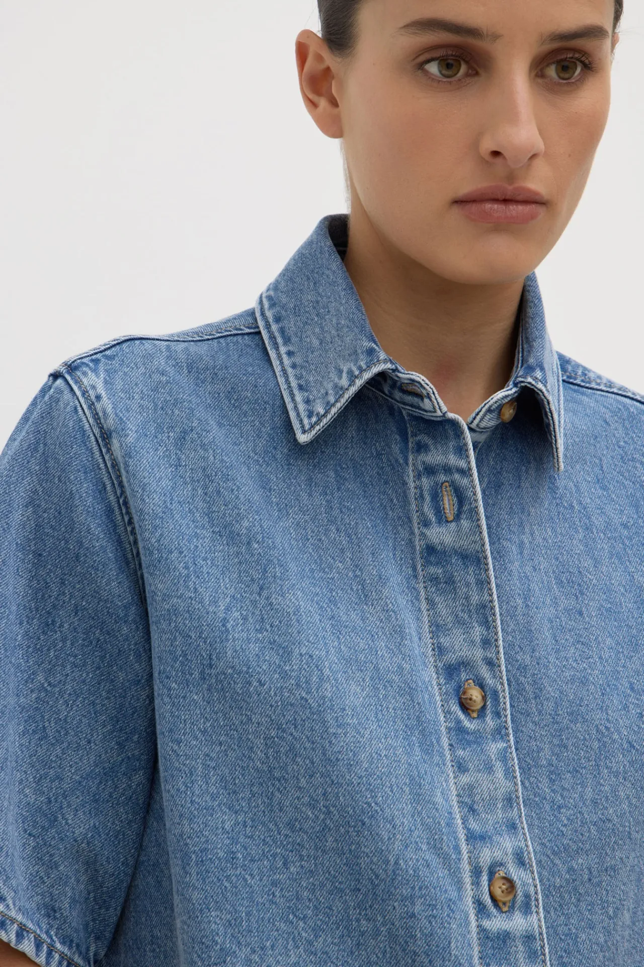 Boxy Denim Short Sleeve Shirt^Assembly Label Hot
